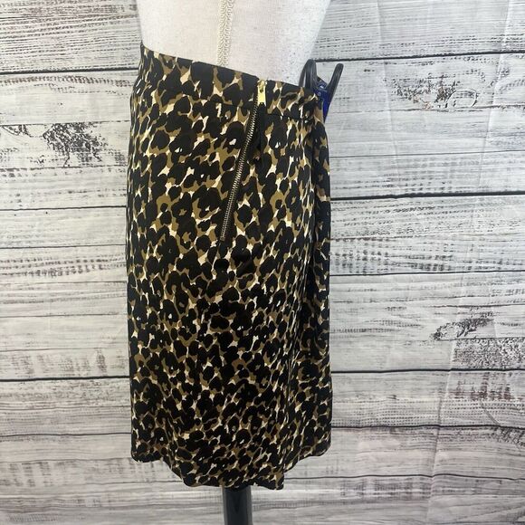 Ann Taylor Skirt size 10 Petite Brown Black Cheetah Silk Stretch Straight Knee - Picture 5 of 8